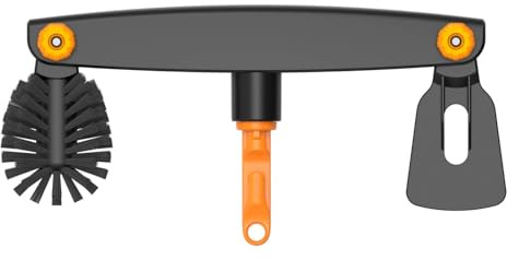 Fiskars OneClick Dachrinnenreiniger, Aufsatz mit Schaber und Bürste | Müheloses Wechseln mit nur einem Klick, Einstellbarer Winkel, Schwarz/Orange, 1080698