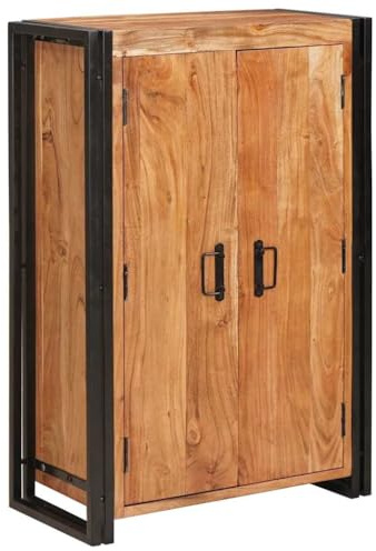 Fangmaliuyun Highboard Sideboard Küche Massivholz Akazie 65 x 33 x 100 cm mit 2 Türen Industrie-Design Braun für Esszimmer Wohnzimmer Flur