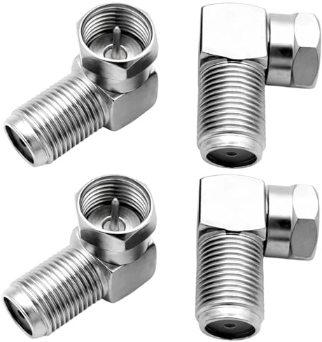 Ebksqs 4 Stück Sat Winkelstecker 90 Grad – F Stecker Winkel & Sat Kabel Verbinder für Koaxialkabel – koaxialkabel verbinder (F-Mutter auf F-Stecker)