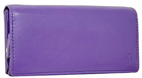STARHIDE Ladies RFID Long Clutch Wallet Soft Genuine Leather Flap Over Women Purse Credit Cardholder, ID Money & Coin Organizer 5510 (Purple)