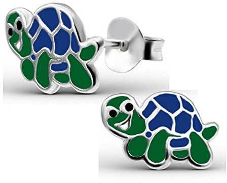 Bungsa Kinder-Ohrstecker Schildkröte .925 Silber Turtle (Ohrringe Echtschmuck Studs Ohrschmuck Jungs Mädchen)