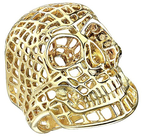 Mianova Herren Ring Extra Breit Edelstahl Totenkopf mit Gitter Männer Biker Rocker Massiv Herrenring Gold Größe 60 (19.1)