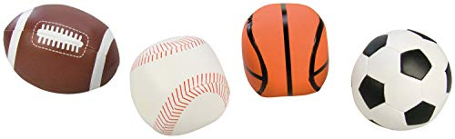 Lena 62164 - Soft Sportbälle 4er Set, Bälle als Fußball, Volleyball, Basketball und Rugbyball, Softbälle je 10 cm, im Netz, Spielbälle für Kinder ab 1 Jahr, Schaumstoffbälle zum Spielen und Baden