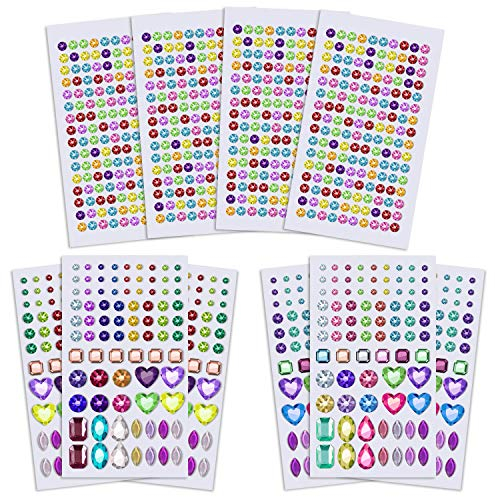 Anezus 1126 Stück Strass-Aufkleber, selbstklebend, glitzernd, für Nägel, Körper, Make-up, Festival, verschiedene Größen und Formen, 10 Blatt