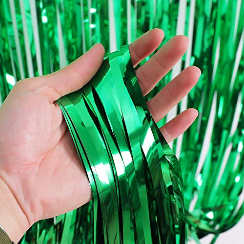 2M-3M Foil Fringe Tinsel Shimmer Curtain Door Wedding Birthday Party Decorations (2.5m, Green)