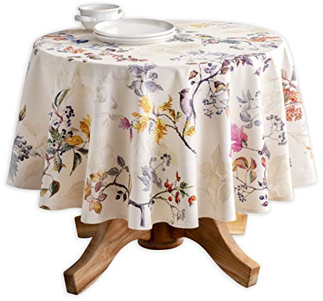 Maison d' Hermine Equinoxe Tischdecke aus 100% Baumwolle, für Küche, Esszimmer, Tischdekoration, Partys, Hochzeiten, Beige (rund, 170 cm Durchmesser)