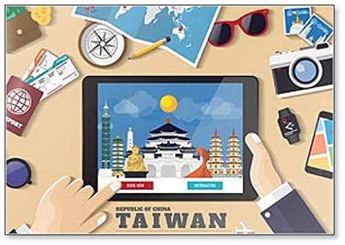 Hand Holding Smart Tablet Booking Travel Destination Taiwan Fridge Magnet