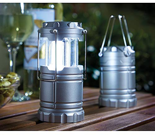 Set of 2 Metal-Look Pop-Up Outdoor Patio Battery LED Lantern Lights H15.5cm