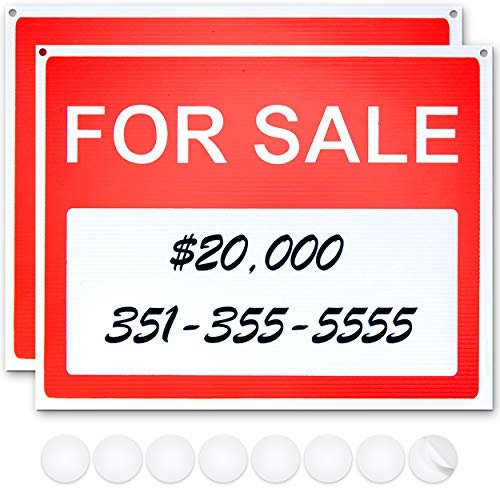 Car For Sale Sign - 2 Pack - 14.25 X 11.25 - 0.2 Thick - Ideal For Sale Signs for Vehicles, Yard, Home, Business, Car, Van, Truck or Boat - Includes 8 Double Sided Adhesives