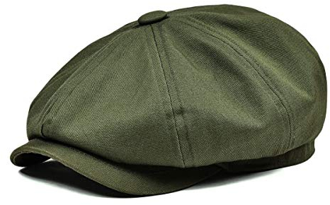 BOTVELA Men's 8 Piece Newsboy Flat Cap 100% Cotton Gatsby Ivy Golf Cabbie Hat (Green, 7 3/8)