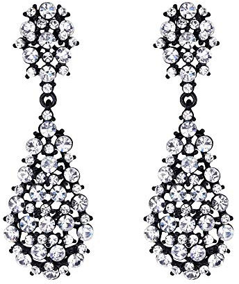 EVER FAITH Damen Ohrringe Voll Kristall Art Deco Vintage Stil Ohrhänger für Hochzeit Party Klar Schwarz-Ton