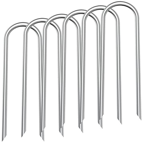 Uniprime Erdanker, U-förmiger Bodenanker, zeltheringe, Trampolin Bodenanker, Outdoor Trampolin, Metall Erdspieß für Fußballtor, Camping Zelt, Gartendekorationen (Silber U, 6 Stück)