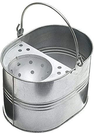Cubo para fregona de metal resistente galvanizado, fuerte capacidad de 11 litros para limpieza con escurridor