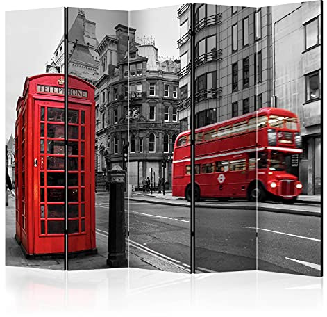 murando - Paravent Raumteiler London, 225x172 cm, 5-teilig, Wohnzimmer
