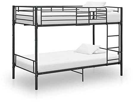 Susany Etagenbett Stockbett Bettgestell Metallbett Bett Hochbett Kinderbett Doppelstockbett Schlafzimmerbett Schwarz Metall 90×200 cm Mit Sicherheitsgeländer und Seitenleiter