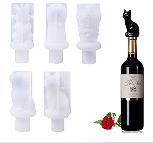 Yalulu 5pcs Wine Stopper Molds, Silicone Resin Casting Molds, Transparent, Reusable, Easy to Clean