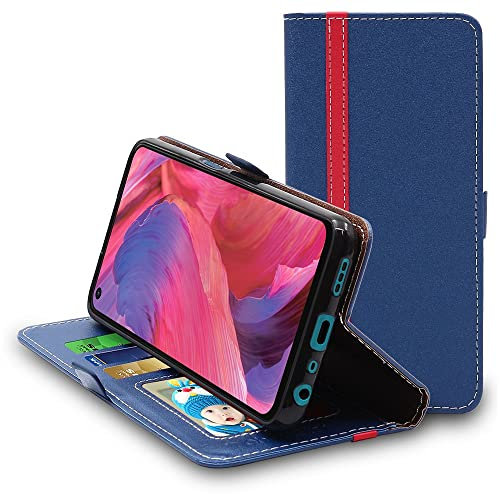 ebestStar - Coque pour Oppo A54 5G, A74 5G, Etui Portefeuille Protection, Housse Pochette PU Cuir Porte Carte, Bleu Foncé/Rouge