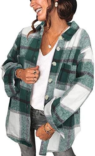 YMING Femme Veste Chemise à Carreaux à Manches Longues Bûcheron Veste Surdimensionnée Blouse Style Urbain Chemise Décontractée
