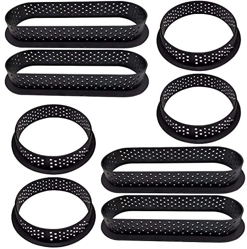 8 Pcs Cercle a Tarte, DIY Silicone Moule Tartelette Cercle a Tarte résistant à la chaleur, Perforated Cercle a Patisserie,Moule à Gâteau Perforé, Cercle a Patisserie for Home and Baking (Noir)