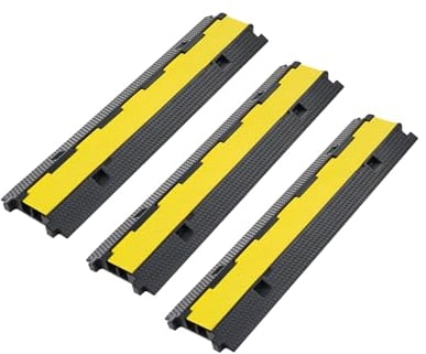 CREWORKS Kabelbrücke Boden 3 Stück 2 Kanal Kabelkanal Boden Kabelkanal Aussenbereich 100x25x5cm Kabelabdeckung Überfahrschutz für Kabel 5T Kabelschutz Boden aus Gummi für Parkplätze, Lagerhäuser