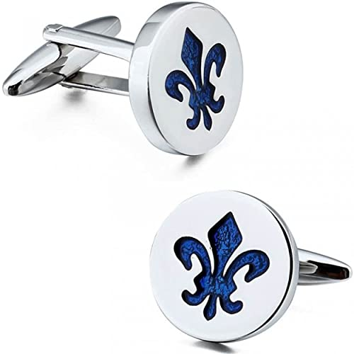 Paire de Boutons de Manchette Fleur de Lys Bleu Roi | Cadeau pour Homme Moderne | Bijoux Hommes Mariage Fêtes et Anniversaires