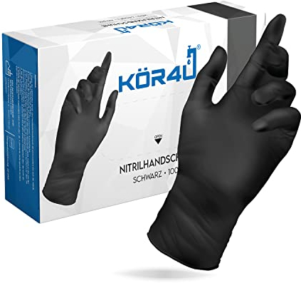 kör4u Nitrilhandschuhe, schwarz, M, 100 Stück, puderfrei, latexfrei, extra stark, Einweghandschuhe, Einmalhandschuhe, Lebensmittelhandschuhe