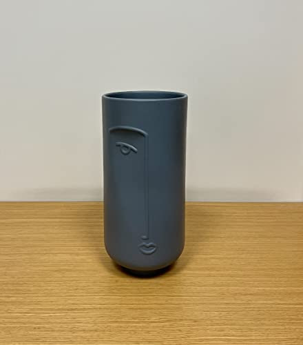 Furni24 Skandinavische Lange Vase in Grau, Porzellanvase,Handgefertigt (Grau, 13x13x28cm)