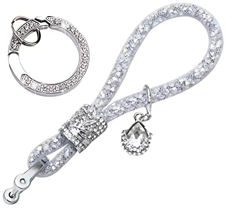 MoreChioce Kristall Schlüsselanhänger für Frauen, Fashion Bling Glitzer Schlüsselbund Keychain Funkelnder Strass Schlüsselring Keyring Charm Schlüsselhalter für Zuhause Auto Tasche Rucksäcke,Weiß