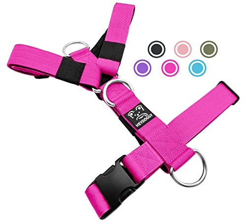 Robust Nylon Geflochten Anti-Zug Hundegeschirr, Verstellbar Brustgeschirr mit Neopren Gepolstert & Schnalle, Hunde Geschirr Zuggeschirr für Mittlere Große Hund Training Walken Laufen M,Heiß Rosa
