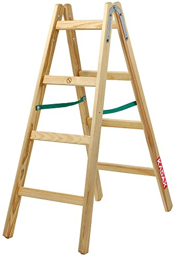 KADAX Escalera de Madera de Pino Imreganda con 4 Peldaños, Diseño Plegable y Soporte de hasta 150 kg, Ideal para Uso en Interiores y Exteriores