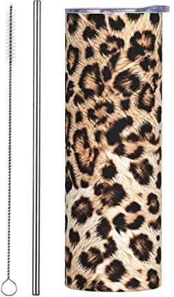 Leopard Print Animal Tumbler Cup 20 oz, Stainless Steel Mug Vaccum Insulated Skinny Tumblers with Lid and Straw Double Wall Feak Proof Coffee Travel Mug Birthday Gift for Women Men