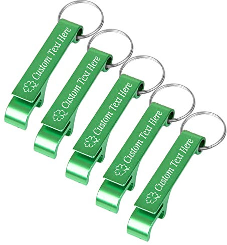 5PCS Personalised Bottle Opener Keychain Bulk Custom Beer Bottle Opener with Logo Text Engraved Wedding Bottle Opener Favors Customised Gifts for Guests Baby Shower Birthday Party-Green