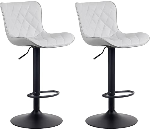 CLP 2er Set Barhocker Emma - Höhenverstellbare Barstühle - 360° Drehstühle Mit Rückenlehne Für Küche Und Bistro, Farbe:weiß, Material:Kunstleder