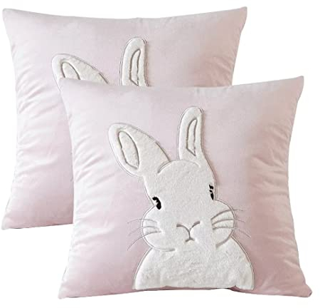 ARRITS Kissenbezug 45x45 Samt Stereoskopisches Kaninchen Stickerei Dekokissen KissenbezüGe, Ostern Hase Hasen KissenhüLle, Zierkissenbezüge Kinderzimmer Dekoration