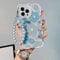 Emlivi Silicone Case for iPhone XR with Glitter Pearl Bracelet Chain Strap, Transparent Soft Shockproof Protective Case with Rope for iPhone XR, Blue Flower