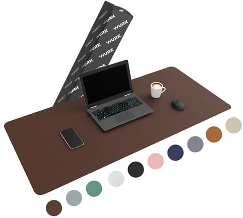 WURK Schreibtischunterlage [120 cm x 60 cm] - Premium Qualität - Mauspad - Große Schreibunterlage - Mauspad XXL - Rutschfeste Unterlagenmatte - Desk Mat - PU Leder Inklusive Kabelclip (Braun)