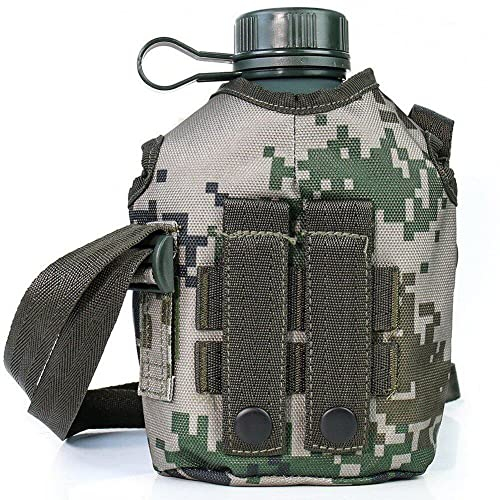 Wudaizhi Bouteille d'eau De Cantine Militaire, Aluminium Cantène en Nylon Renforcé Holster De Ceinture, Capacité 1l Bouteilles d'eau Portables avec Bandoulière