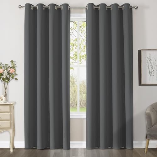 CUCRAF Blackout Curtains for Bedroom, Dark Grey 96 Inch Drop 2 Panels - Thermal for Living Room, Eyelet Black Out as Soundproof Room Dividers W55 x L96