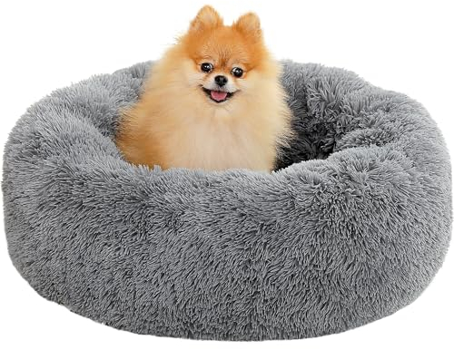 PETEPELA Hundebett Plüsch weich warm Donut Haustierbett für Hund Flauschiges kuscheliges Schlafbett Multi-Size-Haustier Sofa für klein-mittelgroße Hunde maschinenwaschbar Grau M