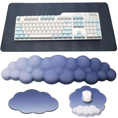 Windspeed 4PCS Cloud Keyboard Wrist Rest and Mouse Pad Set, Memory Foam Cloud Keyboard Wrist Rest/Mouse Wrist Rest/Cup Mat/Desk Pad for Keyboard Wrist Support