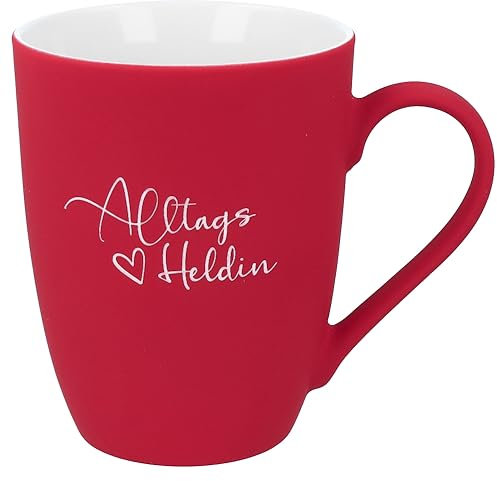 Spruchreif | Soft-Touch Tasse Schwarz Alltags Heldin – Beidseitig gravierte Tasse mit Heldenspruch | Wertschätzendes Geschenk für Kollegin, Freunde & Mama