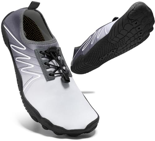 STQ Herren Badeschuhe Wasserschuhe Schwimmschuhe Strandschuhe Aqua Barfuss Schuhe Grau EU45