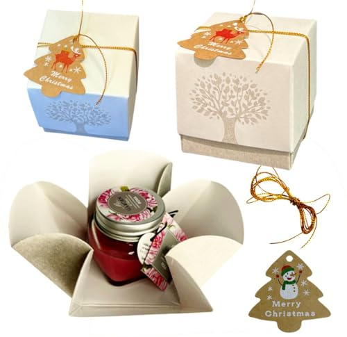 Regalami.shop 6 candele profumate + 6 scatole + 6 tag + 6 cordoncini, regalo di Natale, compleanno, promozionale (avorio, 6)