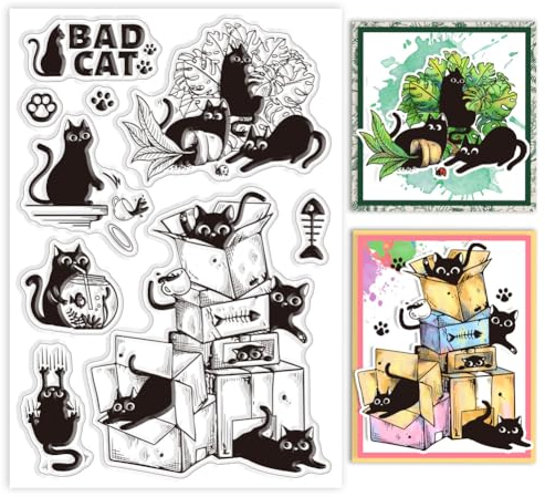 GLOBLELAND Katzen Silikonstempel Schelmischen Katzen Transparente Stempel Spielenden Tierkatzen Klare Stamps Für Karten Herstellung DIY Scrapbooking Basteln