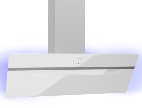 Klarstein BigBite Angled Cooker Hood 90cm - Glass Design, 417 m³/h Boost, A+++ Energy, LED Lighting, Touch Control, 3+Boost Speeds, Quiet, Exhaust & Recirculation, Extractor Hood, White