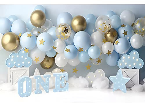 Ttincceer Geburtstag Hintergrund 220x150cm Blau Gold Star Ballon Fotografie Hintergrund Junge Mädchen 1. Geburtstag Party Fotografie Banner Neugeborenes Baby Dusche Taufe Hintergrund