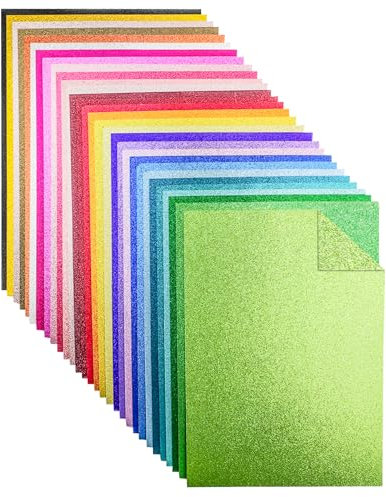 A4 Glitter Cardstock Paper Double Sided, 30 Sheets 30 Colours 250gsm Coloured Glitter Card for Crafting and Decoration
