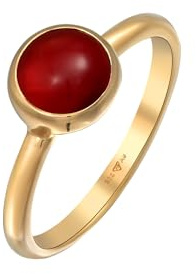 Elli Ring Damen Solitär Schlicht mit Karneol 925 Silber vergoldet
