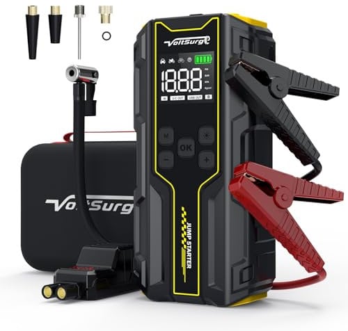 VoltSurge Car Battery Jump Starter with Air Compressor, 4000A (pour Tous Les véhicules à Essence et Diesel de 10,0 litres) - Démarreur de Voiture Portable avec gonfleur 150 PSI
