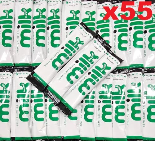 55x Semi Skimmed UHT Milk Sticks 10ml Individually Wrapped Pouches Portions Sachets Lakeland
